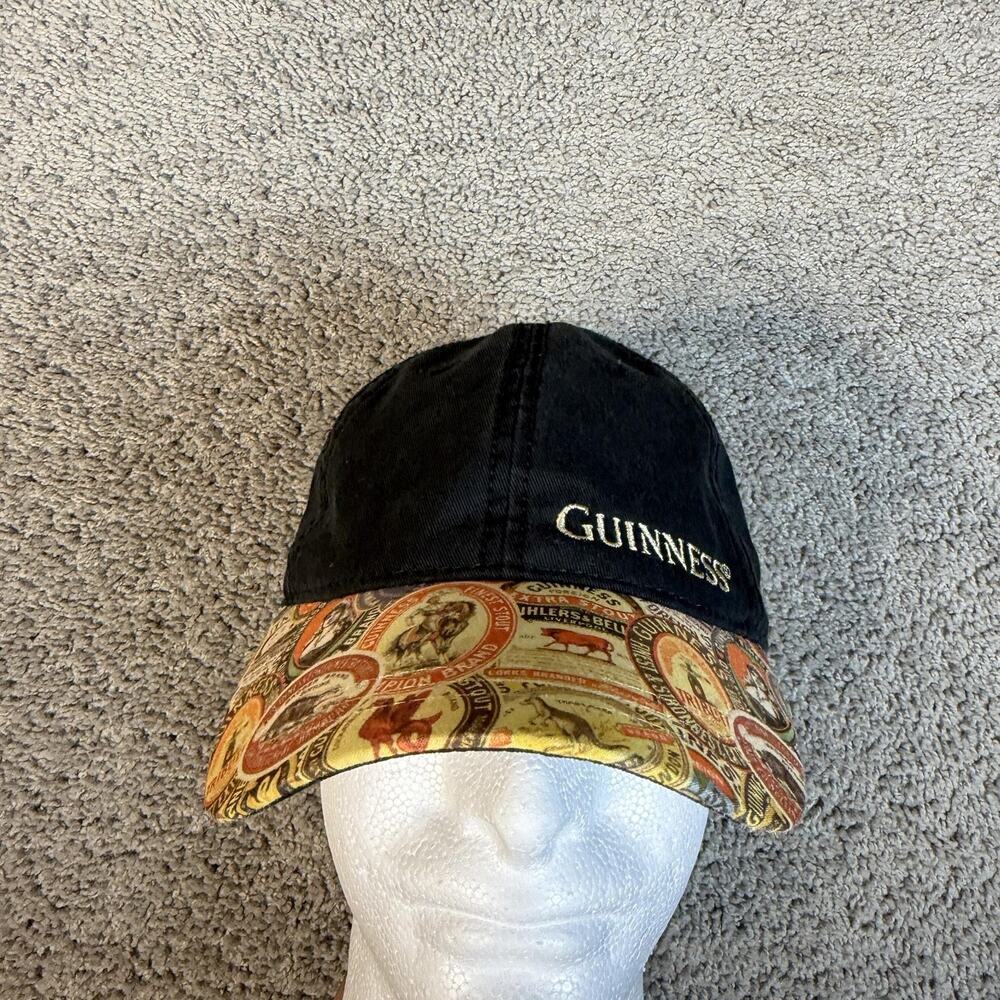 Guinness Hat Cap Strap Back Mens One Size Black Beer Label Brim Cotton Twill